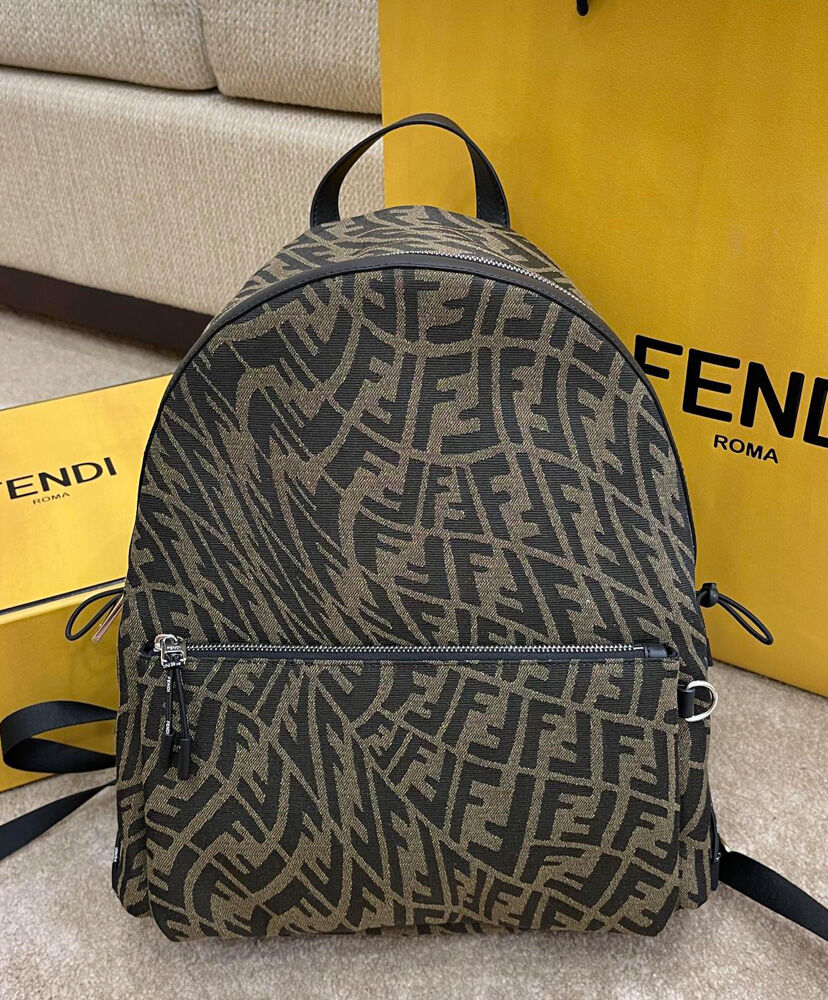 Fendi Backpack In FF Vertigo Fabric 7VZ042 Coffee